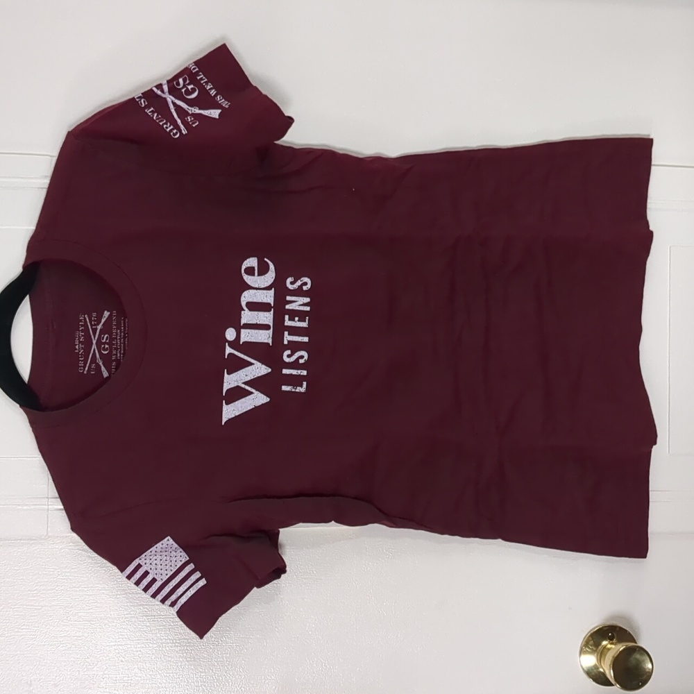 Grunt Style "wine listens" Tshirt, burgundy, size Large